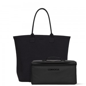 Black Corkcicle Re:Tote Recycled Plastic Tote Bag With Cooler Insert Bags | FJEVU-1806