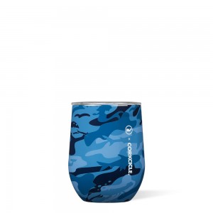 Blue Camo Corkcicle 12oz Vineyard Vines Stemless Water Bottle | UOLQF-2749