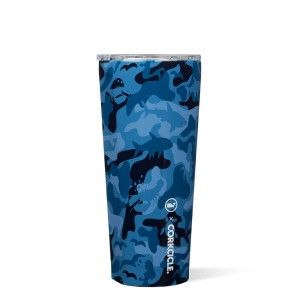 Blue Camo Corkcicle 24oz Vineyard Vines Tumbler Cup | RWAHE-0958