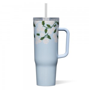 Blue Hydrangea Corkcicle 40oz Rifle Paper Co. Cruiser Insulated Tumbler With Handle Water Bottle | RLAKO-1670