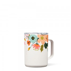 Cream Lively Floral Corkcicle 16oz Rifle Paper Co. Coffee Mug Insulated Coffee Mug | ESGAQ-7943