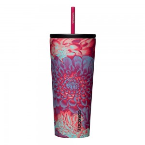 Dopamine Floral Corkcicle 24oz Cold Cup Insulated Tumbler With Straw Water Bottle | NHRTD-0953