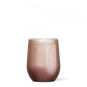 Frosted Pines Rose Gold Corkcicle 12oz Holiday Stemless Water Bottle | JRZVA-8609