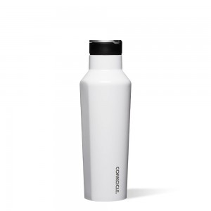 Gloss White Corkcicle 20oz Classic Sport Canteen Insulated With Straw Water Bottle | WXODN-8614