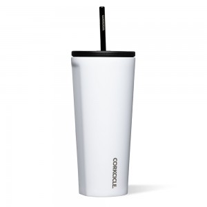 Gloss White Corkcicle 24oz Cold Cup Insulated Tumbler With Straw Water Bottle | YQNRF-5208