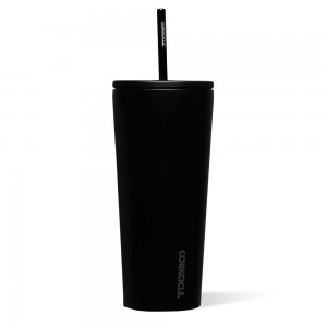 Matte Black Corkcicle 24oz Cold Cup Insulated Tumbler With Straw Water Bottle | KQWVA-5698