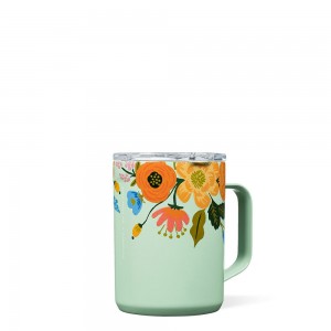 Mint Lively Floral Corkcicle 16oz Rifle Paper Co. Coffee Mug Insulated Coffee Mug | QECRZ-5920