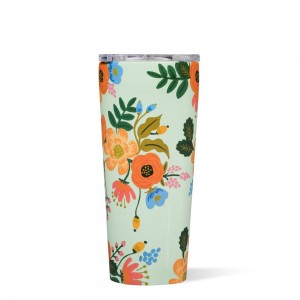 Mint Lively Floral Corkcicle 24oz Rifle Paper Co. Tumbler Cup | WKVRU-8190