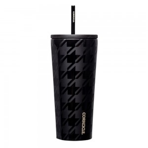 Onyx Houndstooth Corkcicle 24oz Cold Cup Insulated Tumbler With Straw Water Bottle | XPDFU-9127