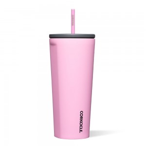 Sun-Soaked Pink Corkcicle 24oz Cold Cup Insulated Tumbler With Straw Water Bottle | EQOJG-2716