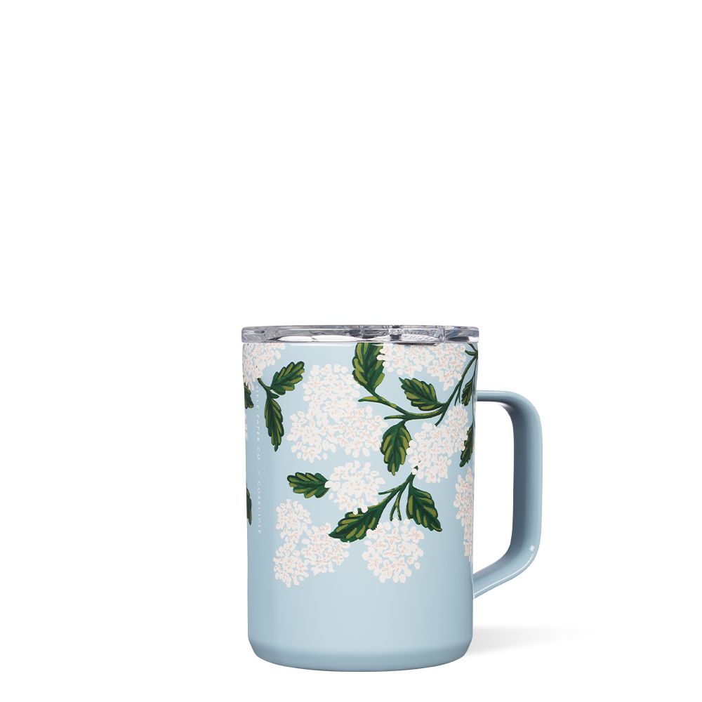 Blue Hydrangea Corkcicle 16oz Rifle Paper Co. Coffee Mug Insulated Coffee Mug Water Bottle | FGNXA-6850