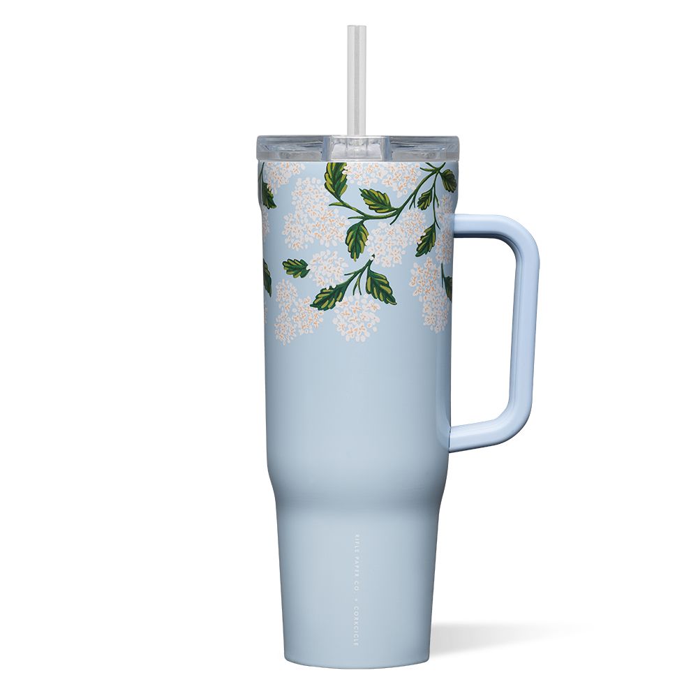 Blue Hydrangea Corkcicle 40oz Rifle Paper Co. Cruiser Insulated Tumbler With Handle Water Bottle | YKVDX-5431