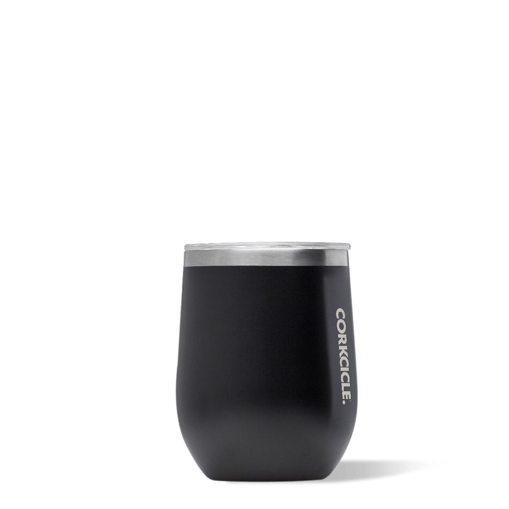 Matte Black Corkcicle 12oz Classic Stemless Insulated Wine Tumbler Water Bottle | VPUCJ-2183