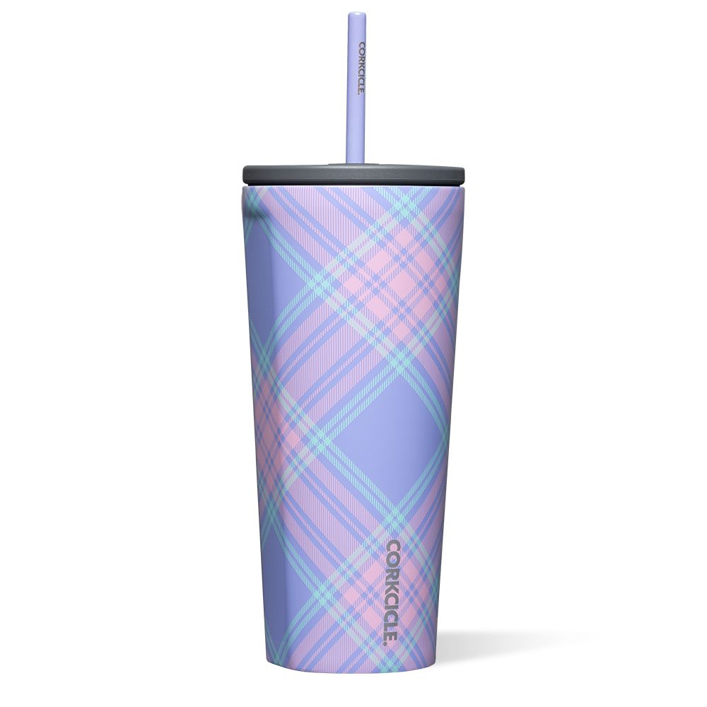 Springtime Plaid Corkcicle 24oz Cold Cup Insulated Tumbler With Straw Water Bottle | RAJVC-2731